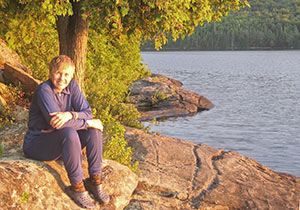 Sue models long underwear by the lake